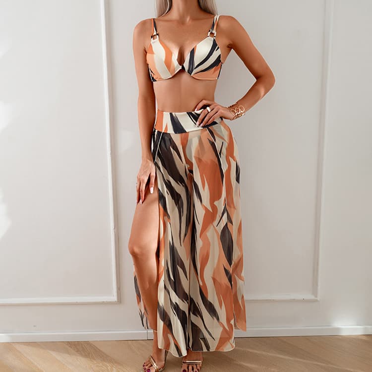 Multi Printed 3 Piece Bikini 2024 Explosion Sexy Multi Color Swimwear Set Beach Bathing Suit