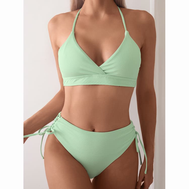 Solid Color Sexy Halter 2024 Candy Color Simple Bikini Cute Little Fresh Bandage Swimsuit for Women
