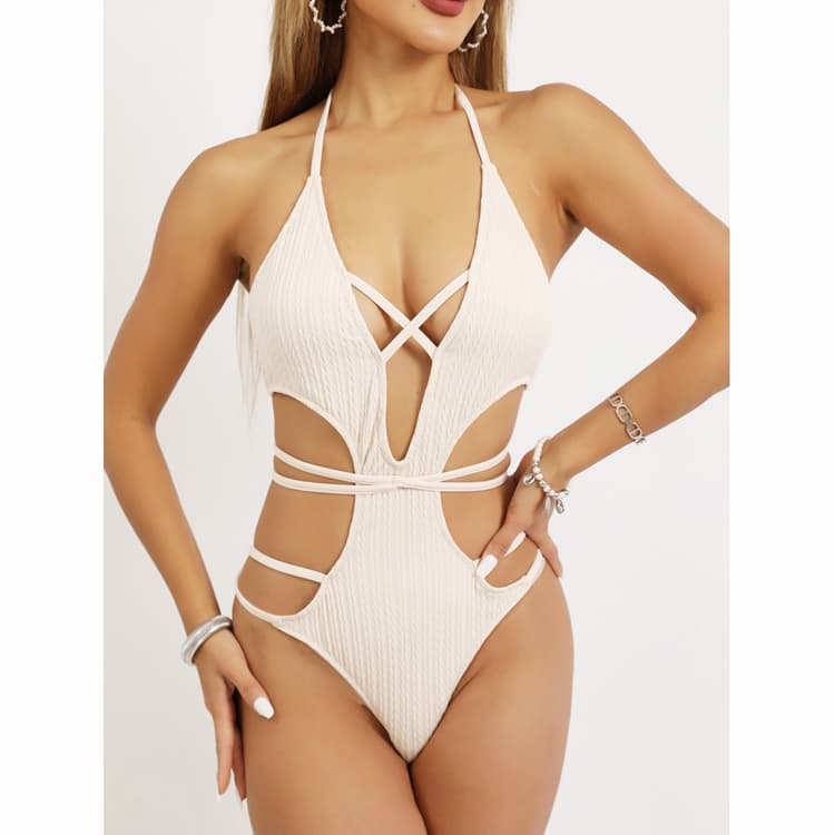 New Stylish Hollow Out High Leg Backless Bandage Monokini Bathing Suit Sexy Deep V One Piece Swimsuit