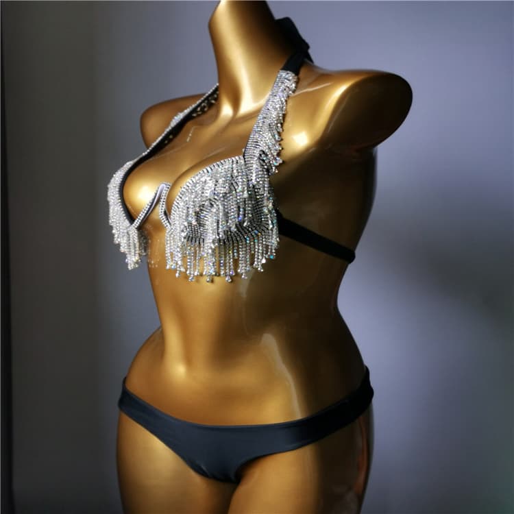 New Diamond Fringe Bikini Diamond Swimsuit Rhinestone Sexy Elegant Halter Swimwear Night Club Wear