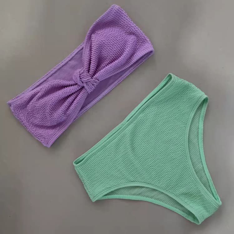 Solid Color New Design Bra Gathered Sexy Bikini 2 Pieces Set 2024 Bow New Fashion Bikini