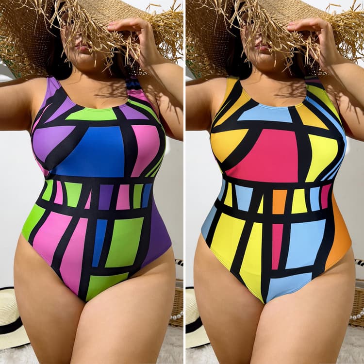Plus Size Bikini Color Matching Sexy One Piece Swimsuit Sexy 2024 Beach Holiday Plus Size Swimwear