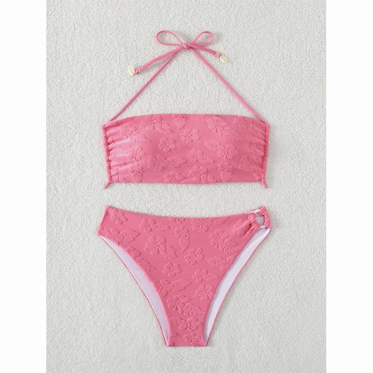 Print Cute Special Fabric pink Solid Color Bikini Set Sexy Floral High Quality Durable Beachwear&swimsuit