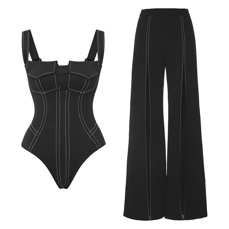 Swimsuit Factory Denim Stitch One Piece Bikini Suit 2025 New Style Outer Wear Fashion Swimsuit Suit With Pants
