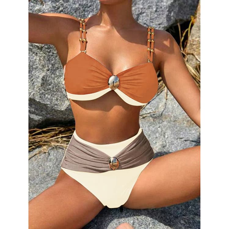 Custom pink Solid Sexy 2025 2 Piece Bikini Bandeau Thong High Cut Beach Spa Swimwear