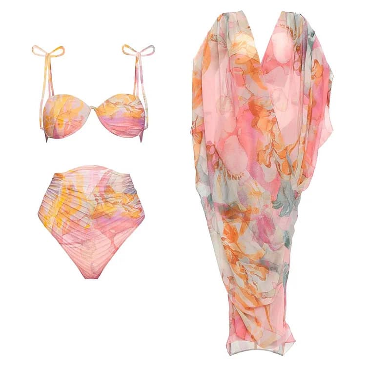 Custom Floral Print Cute INS Winter Spa Bikini Sexy New Bikini 2025 Fashion Beach Summer Swimwear