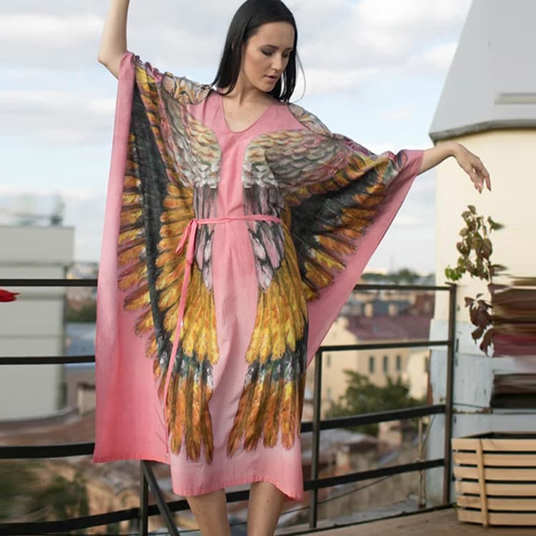 2022 New Angel Wings Print Beach Blouse Seaside Vacation Sunscreen Cardigan Bikini Cover Ups