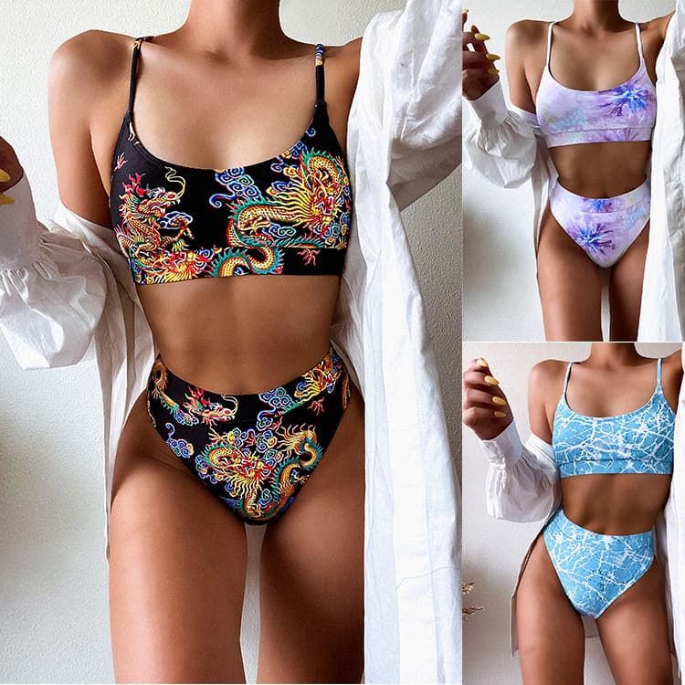New Arrival Two Piece Printed Swimsuit Hot Sale Bikini Swimwear High Waist Bikini Beachwear