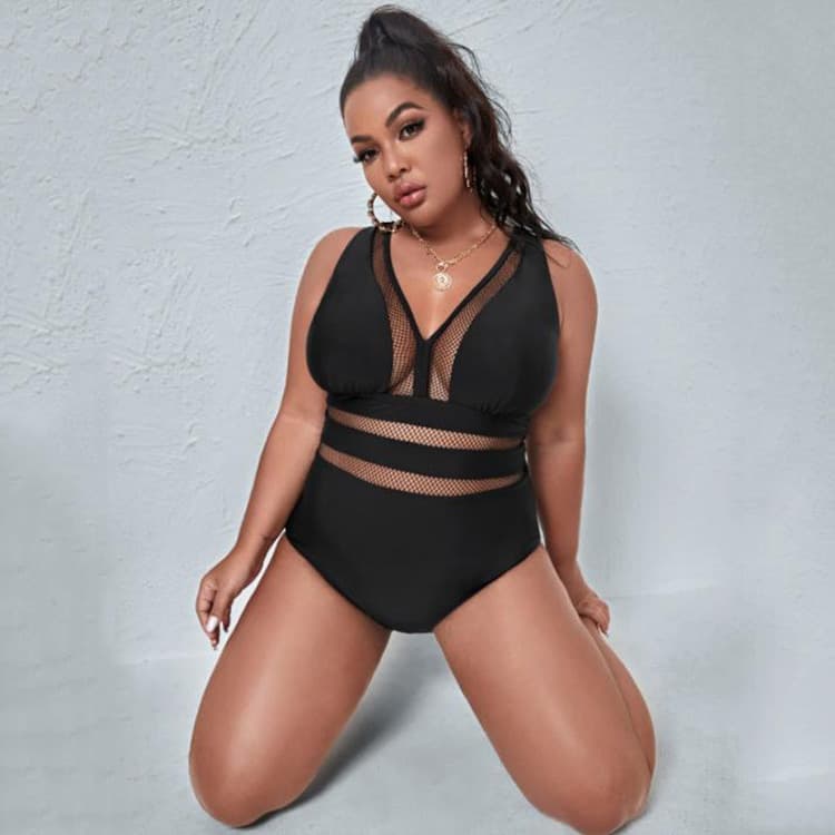 New One Piece Plus Size Swimwear Sexy Bikini Swimsuit Hollow Mesh Swimwear Women