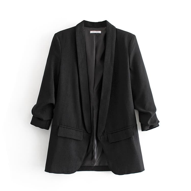 Women Spring and Autumn Outwear Pleated Sleeves Draping Casual Outwear Candy Color Suit Coat