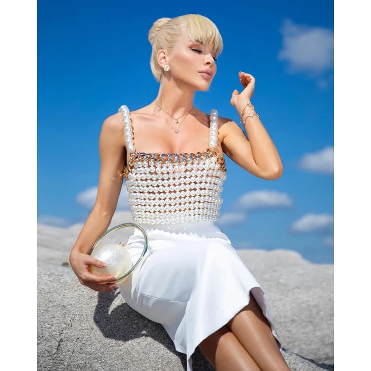 New Popular Sexy Fashion Chain Top Pearl Strap Vest