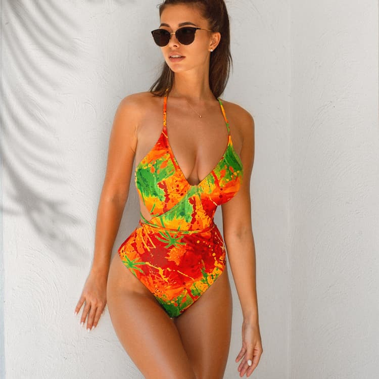New One Piece Swimwear Tie Dyed Bikini Swimwear Women Sexy Printed Swimwear