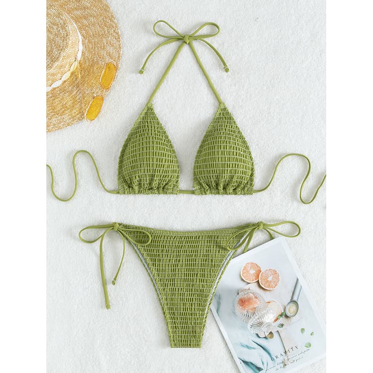New Trendy Printed Bikini Set Strap Sexy Swimsuit Triangle Pleated Girls Swimwear