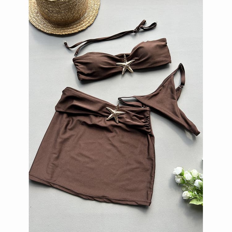 2025 New Starfish Accessories Sexy Latest Bikini 3 Piece Set Shiny Fabric High Quality Swimsuit With Cover Dress