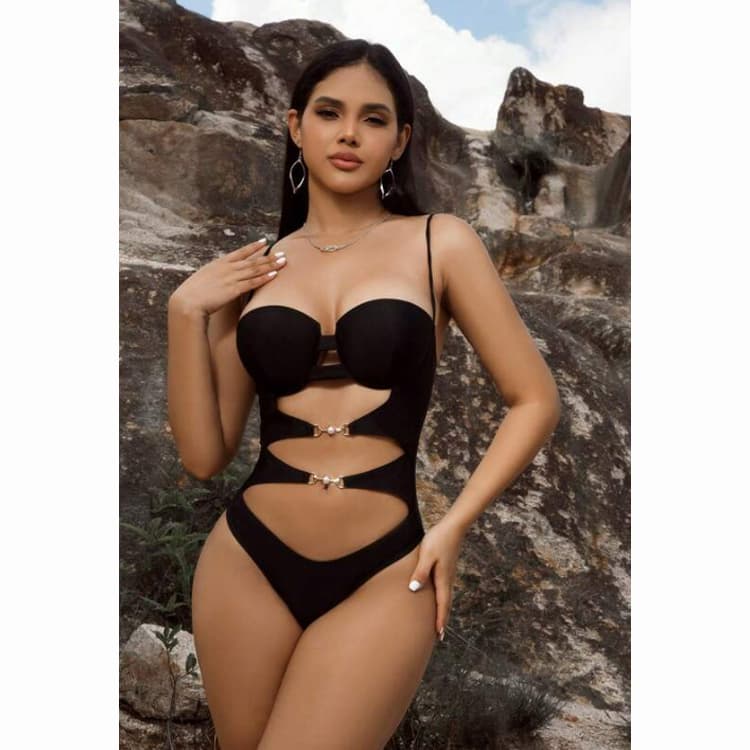 Hollow Out Sexy Solid Color One Piece Bikini 2025 New Fashion Push up Ins Hot Sale Micro Swimsuit