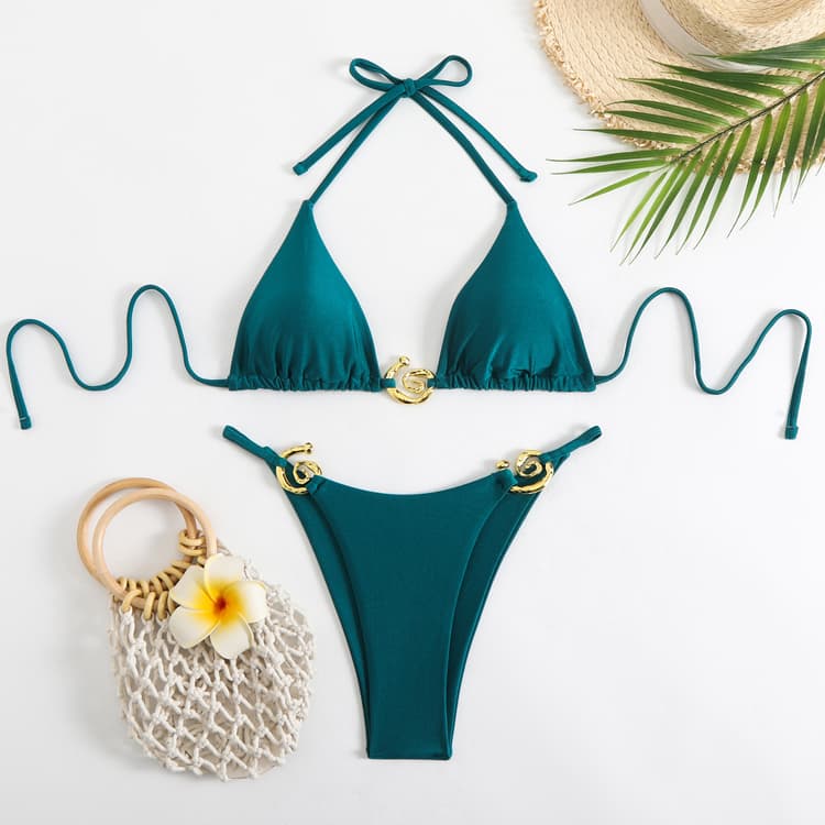2025 CUSTOM Solid Color Sexy Two Piece Bikini 2025 New Backless Three Point Throng Swimsuit Set