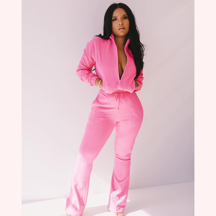 2023 Solid Color Long Tracksuit Set Womens High Waist Flared Pants Woman Fitness Set