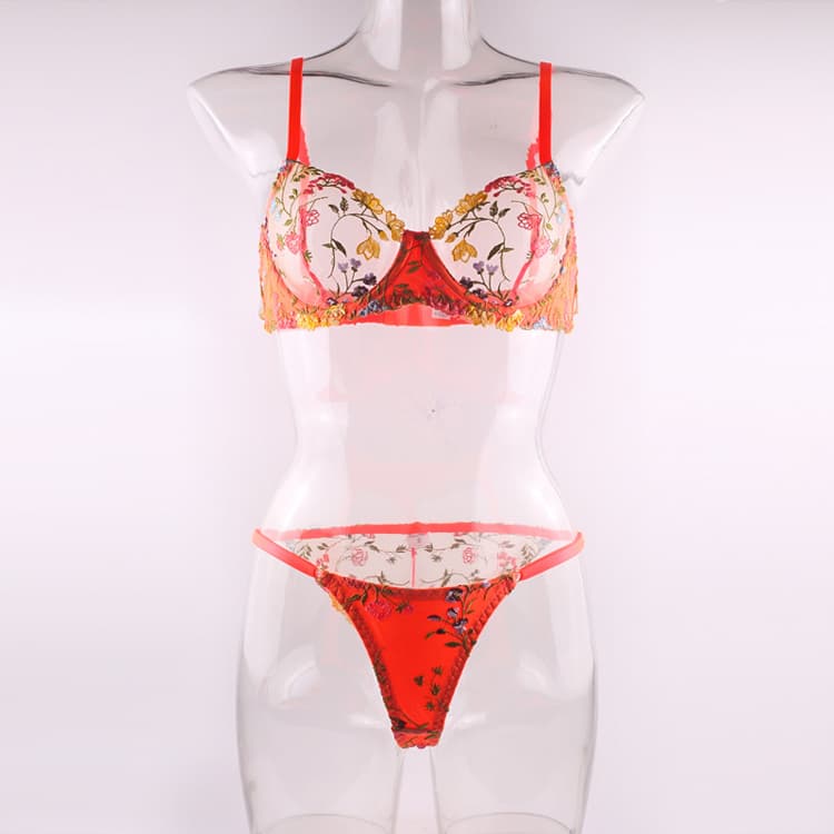 New Summer Small Floral Sexy Bikini Lingerie Color Blocking Steel Ring Gathers Sexy Lingerie Set