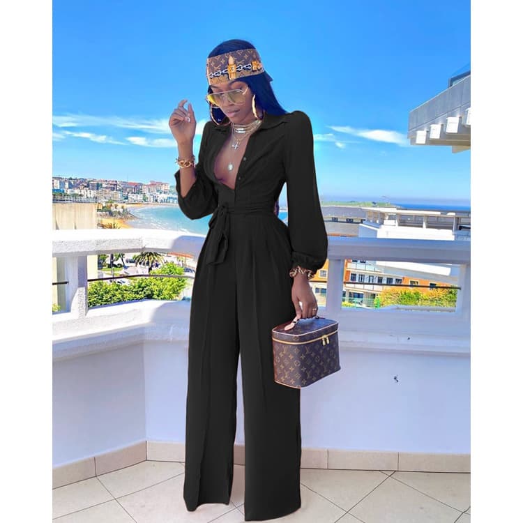 European and American Women's New Solid Color Plus Size Jumpsuit High Waist Casual Women Jumpsuit