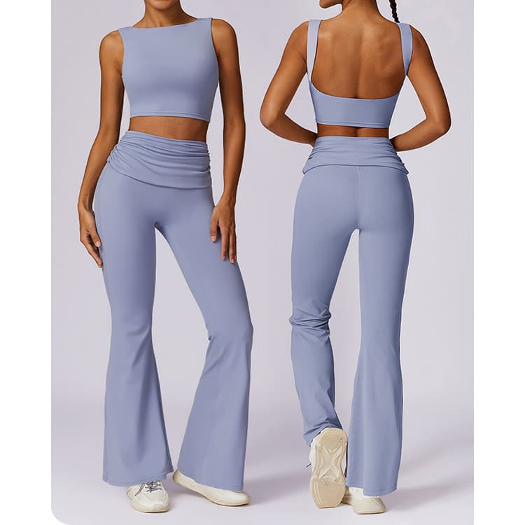 Nylon Spandex Nude Feeling Vest and Flare Leggings Yoga Set Elegant High Quality Yoga Set