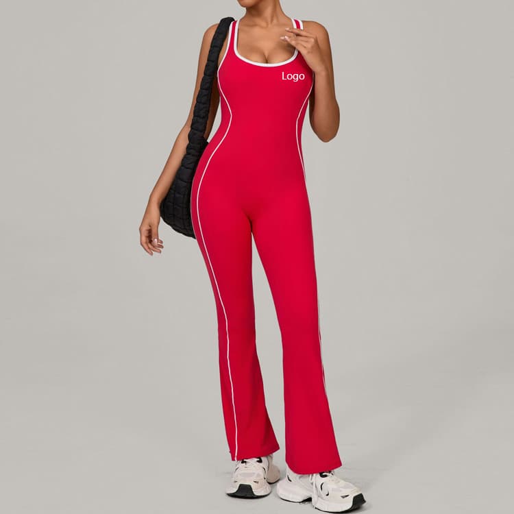 Breathable Nylon Full Length Sports Bodysuit Hollow Out Backless Hip Lifting Flared Yoga Jumpsuit