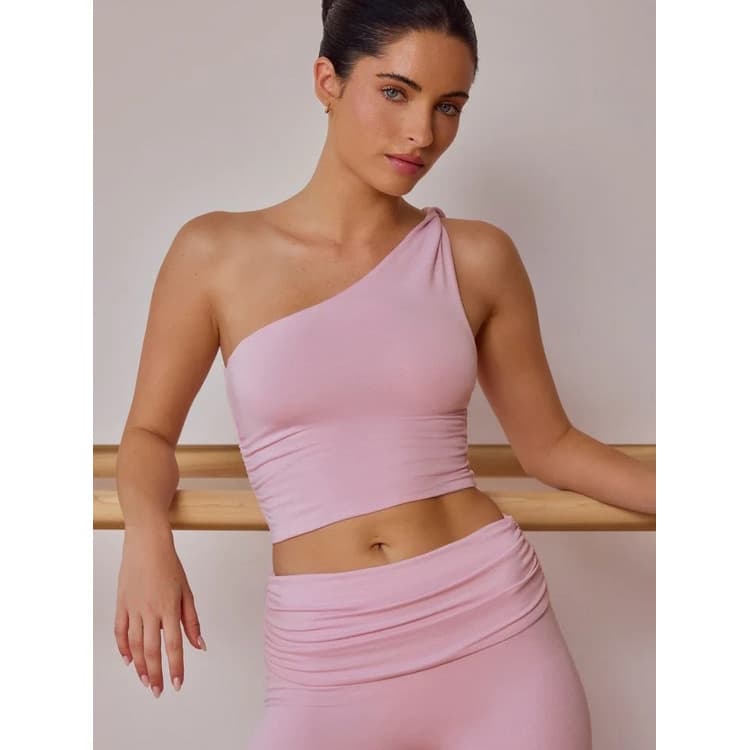 Nude Feel Nylon Spandex One Shoulder Top and Flare Legging Women 2 Piece Yoga Fitness Set