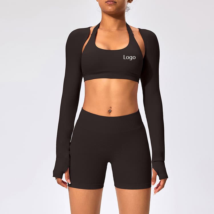 XS-L 90% Nylon 10% Spandex Seamless Active Wear Tight Fit High Waist Hip Lift 3 Piece Fitness Yoga Set