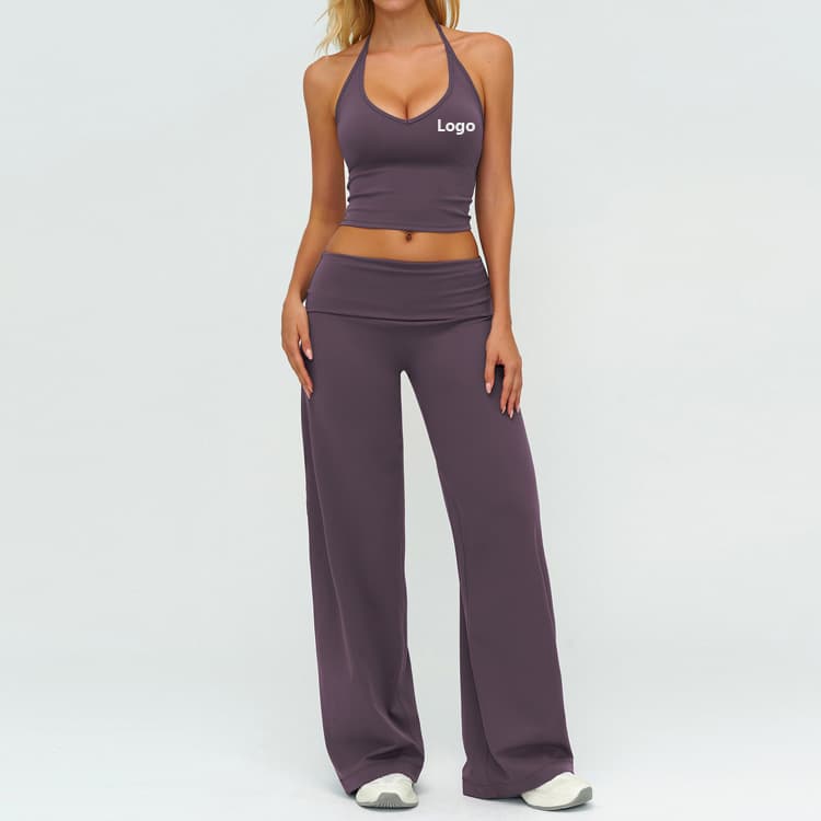 Brushed 78 Nylon 22 Spandex Simple Yoga Bra and Straight Pants Women 2 Piece Yoga Workout Set