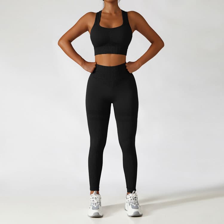 Training Running Sports Fitness Wear Solid Sports Set Seamless High Waist Yoga Suits