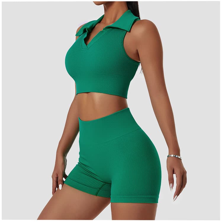 2022 New Women 2 Piece Ribbed Yoga Set High Quality Seamless Yoga Set Shorts