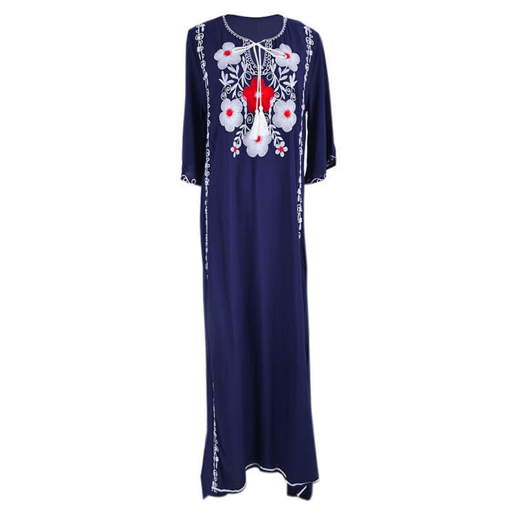 US Local Warehouse Stock Rayon Beach Dress Boho Chic Floral Embroidered Kaftan Dress