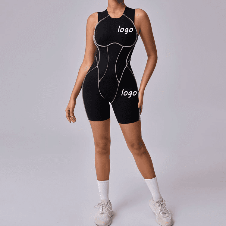 Free custom women yoga Stitching contrast color tight jumpsuit sports fitness beautiful back high elastic one piece yoga wear
