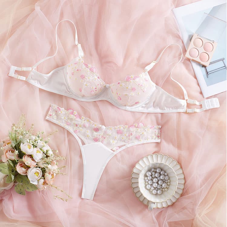 Sheer Floral Embroidery Romantic Lift and Support Matching Brief Women Sexy Lingerie