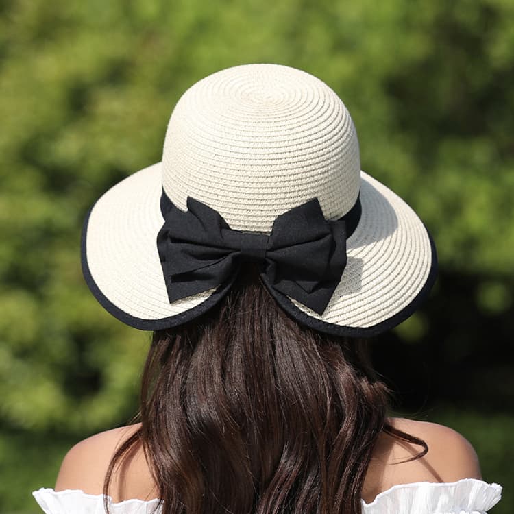 Ladies Style Straw Hat Beach Hat Bow Summer Big Brim Anti UV Sunscreen Hat