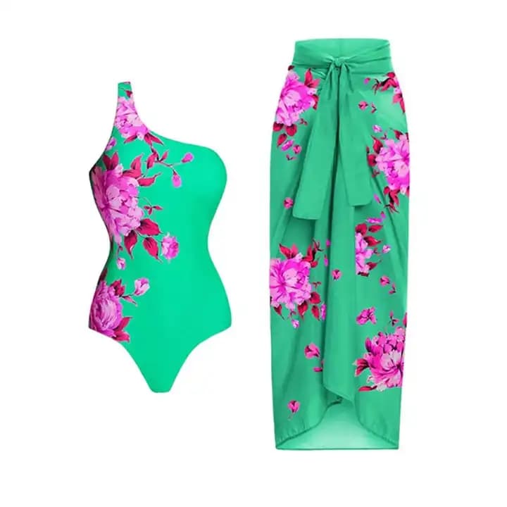 2023 New French Retro Off Shoulder Butterfly Knot One Piece Bikini Women Swimsuit With Chiffon Skirt