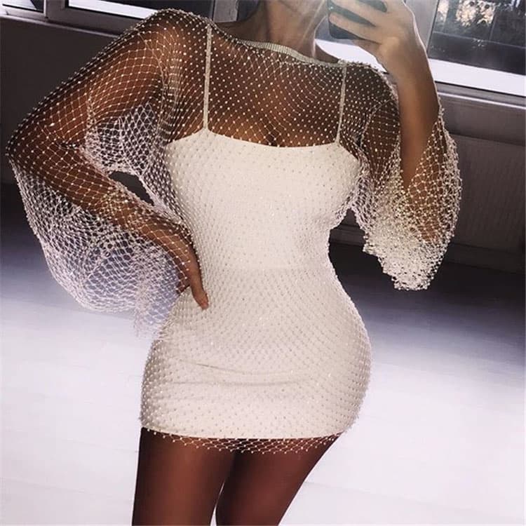 2021 Hot Selling Sexy Club Queen Grid Diamond Round Neck Dress for Women
