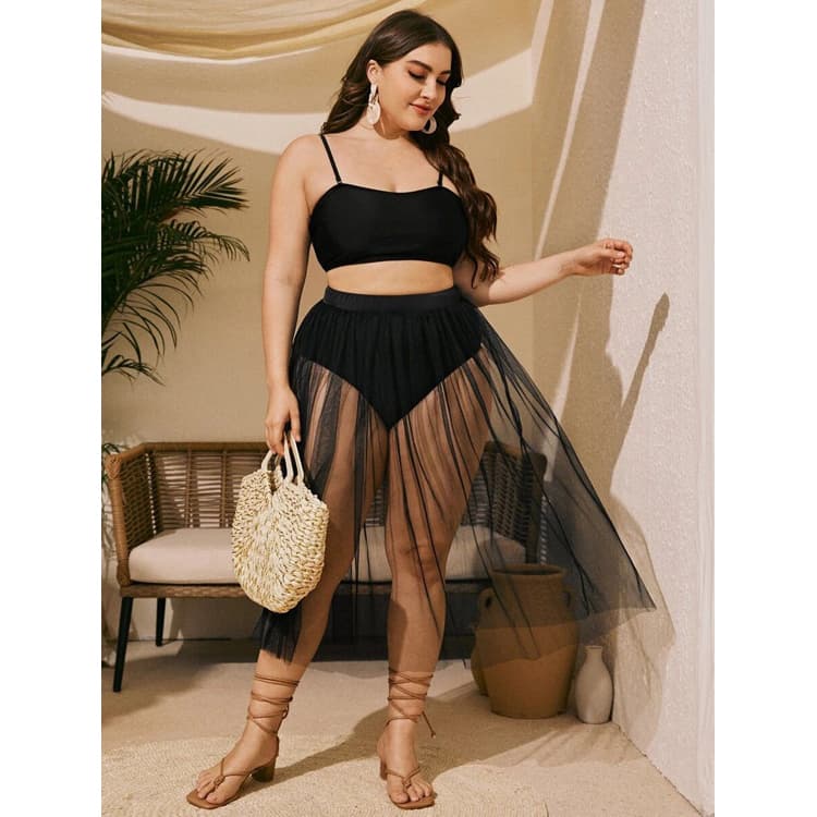 Hot Cute Halter High Waist Puffy Dress Plus Size Three Pieces Bikini Women Swimsuit Swimwear