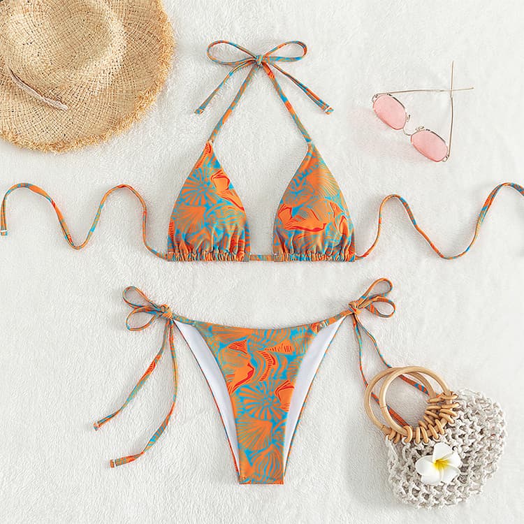 2023 Trendy Sexy Print Swimming Beach Spa Halter Two Pieces Bikini Women Swimsuit Swimwear