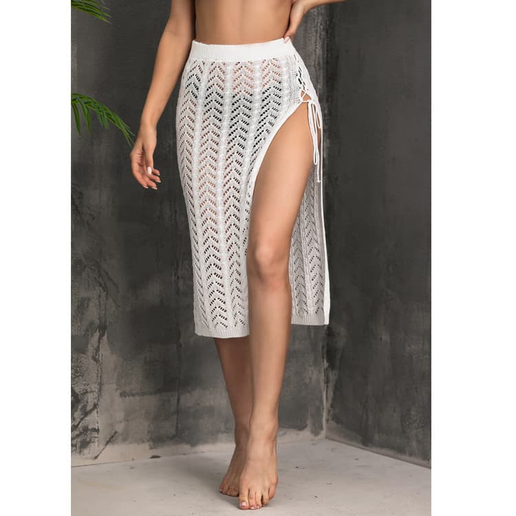 Beach Sunscreen Hollow Perspective Skirt Sexy Bandage Slit Skirt Knitted Skirt