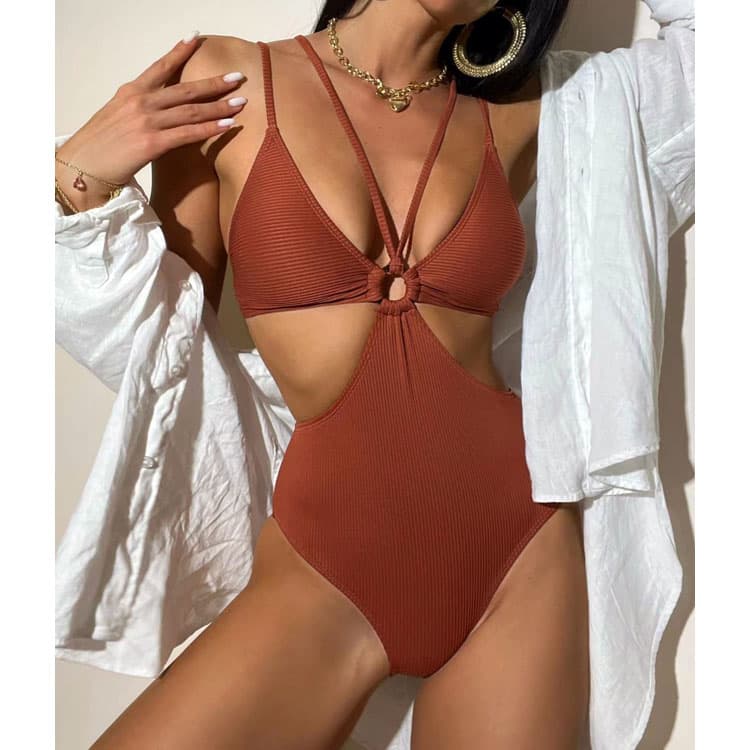 New Fabric Double Shoulder Strap Textured Bikini Tight Hollow Sexy Bikini Wholesale