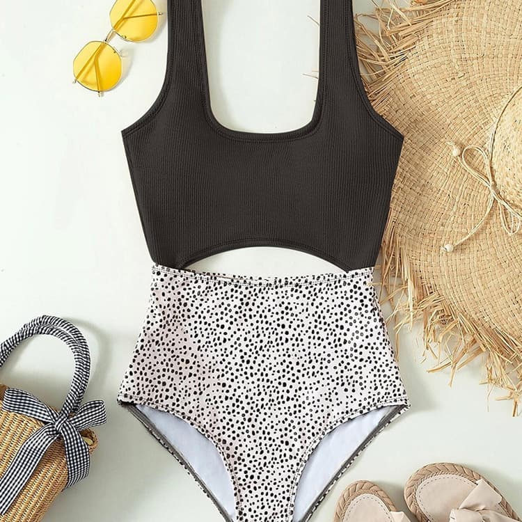 New Contrast Color One Piece Swimsuit Bikini tank Top High Waist Beach Swimsuit