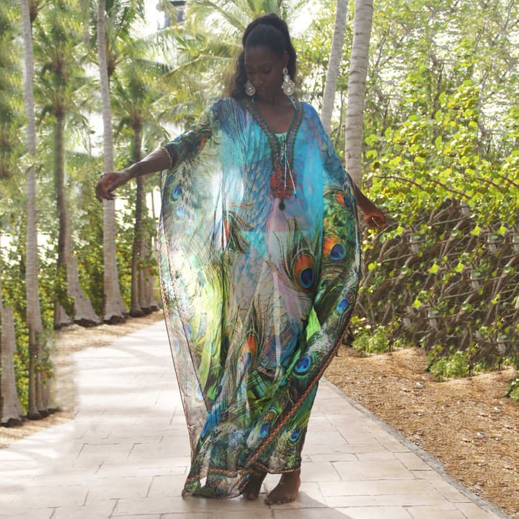 Beach Blouse Positioning Printing Peacock Vacation Bikini Cover Ups