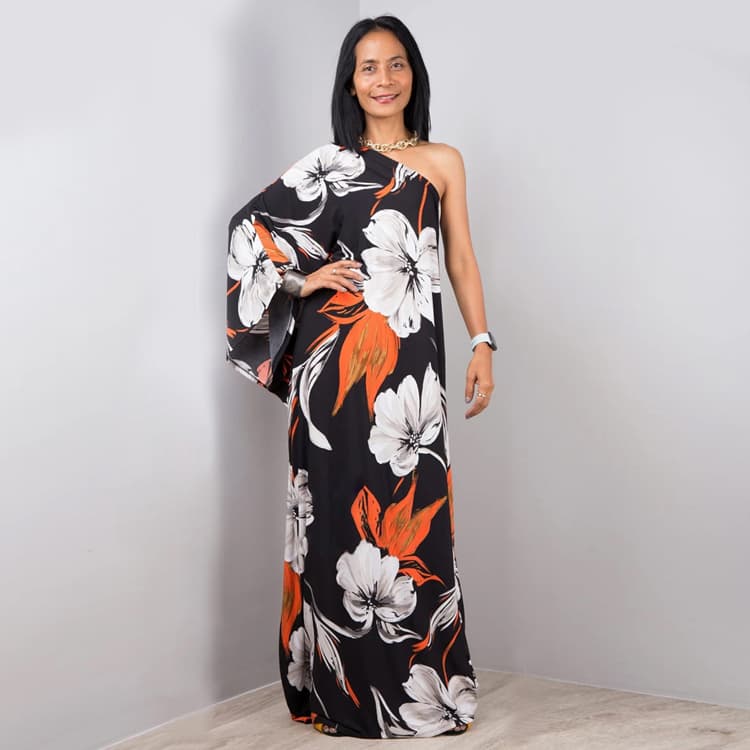 2022 New Printed Bohemian Holiday Dress Sexy One Shoulder Beach Sunscreen Cover up
