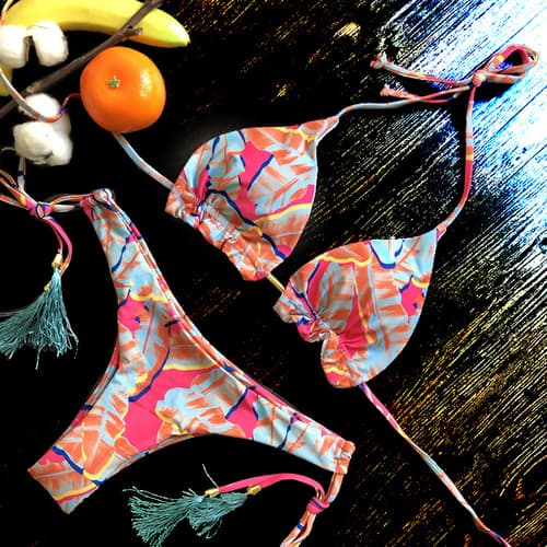 Wholesale Plus Size Bikini Print Push up Swimsuit Cross Tight Swimsuit for Women