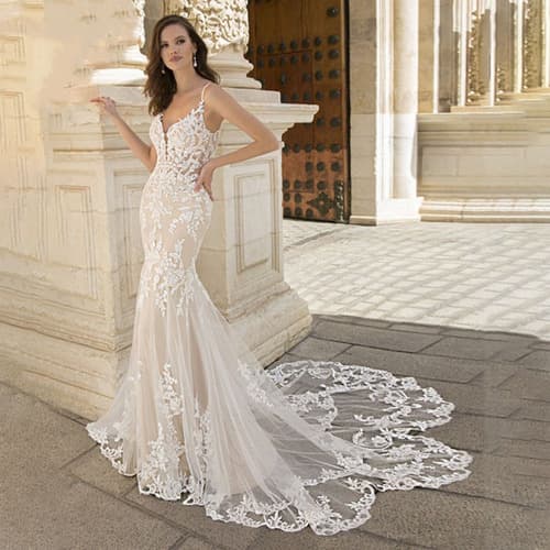 2026 New Bridal Gown with Long Train Retro Sexy Women Wedding Dress Thin V Neck and Long Sleeve Wedding Dress