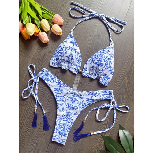 2023 New Arrivals Bathing Suits Women Fashion Print Swimsuit Bikini Swimwear 2 Piece Bikini Set Swimsuit Solid Color