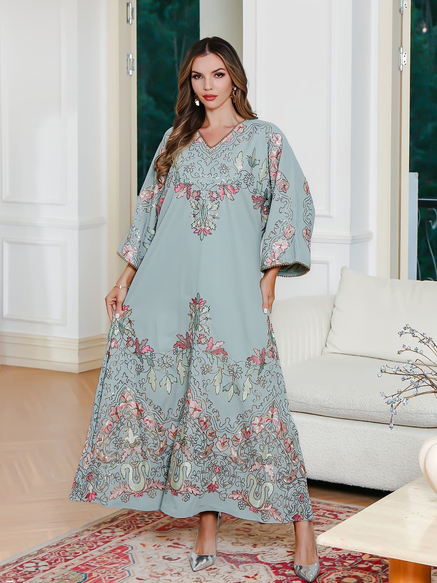Spot Wholesale Embroidered Women's Long Dress Beaded Embroidered Skirt Foreign Trade Explosion Heavy Industry Elegant Dress