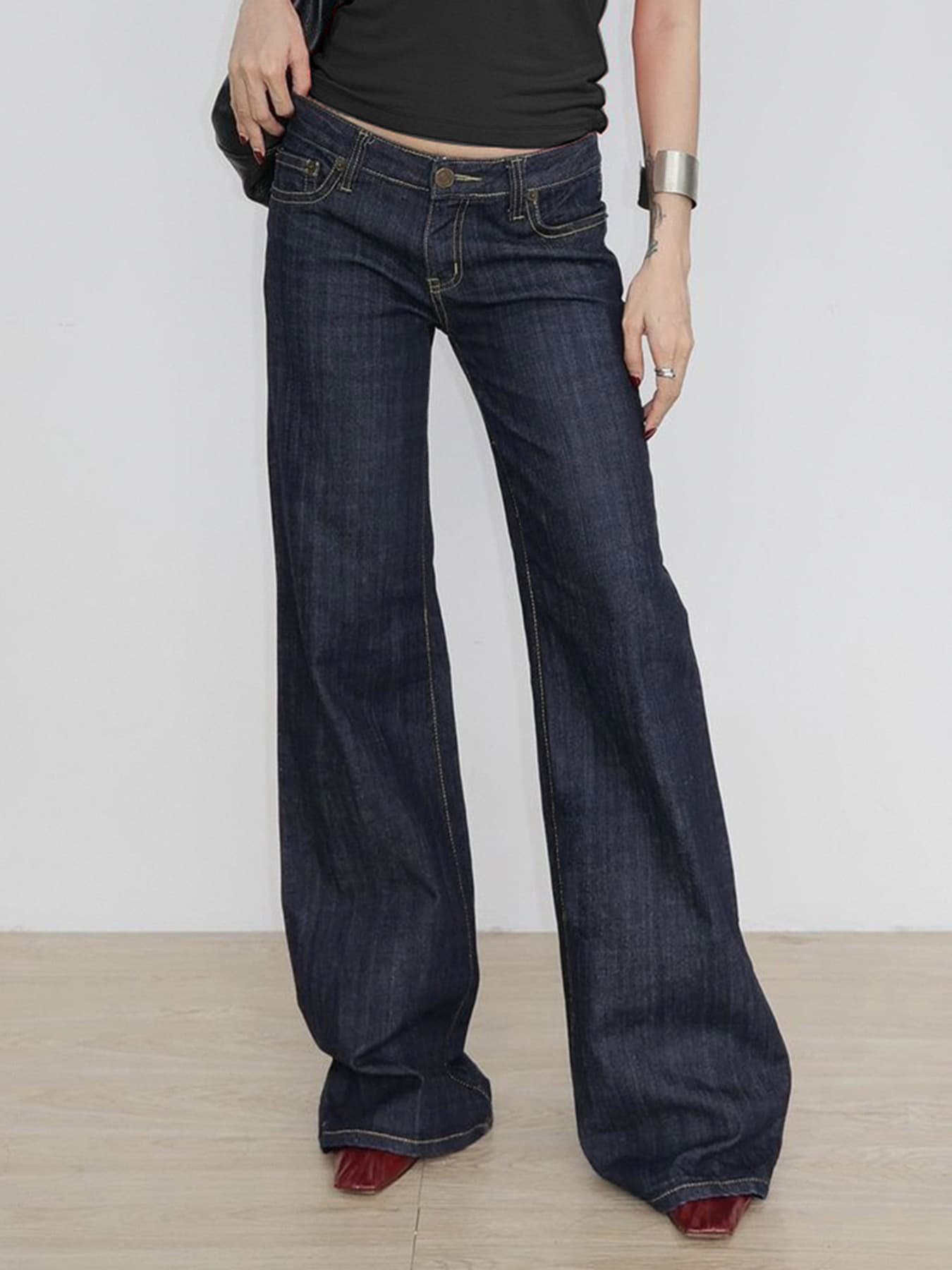 Letter Embroidery Retro Street Low-waisted Slim Flared Jeans American Hot Girl Personality Slim Fit Versatile Casual Pants