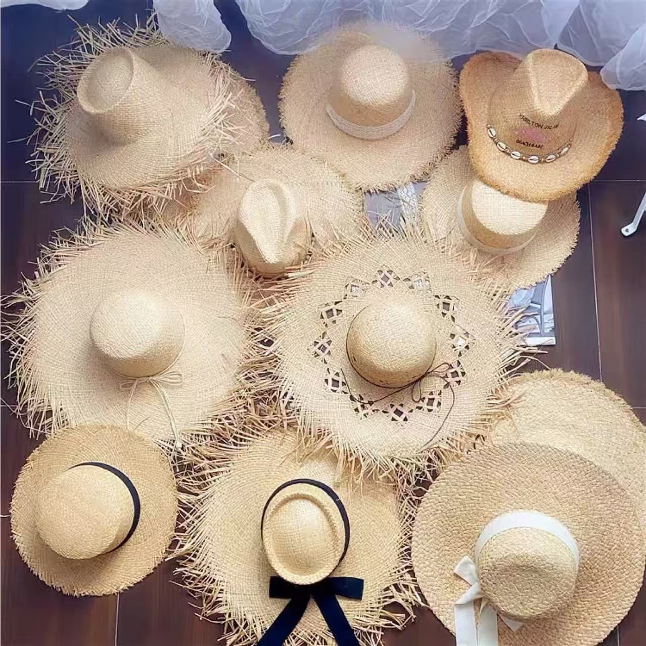 Summer ins wind big hat hairy edge Lafite straw hat women beach hat outing seaside vacation sunscreen sun hat