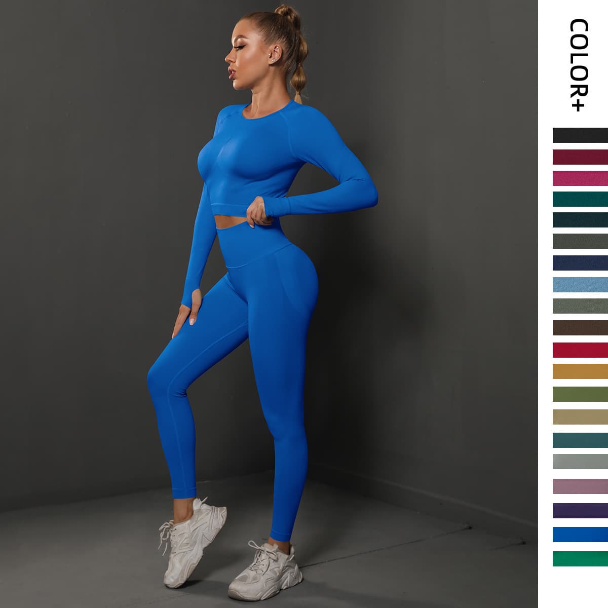 Spot Cross-border European And American Seamless Peach Tight Hip Yoga Clothing Set Sports Running Fitness Clothing Two-piece Set Women